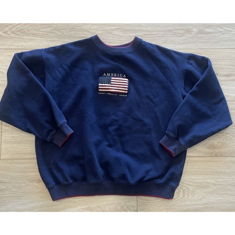 Croft & Barrow Large Tall Long Sleeve Blue Crew Neck Sweater American Flag LT US